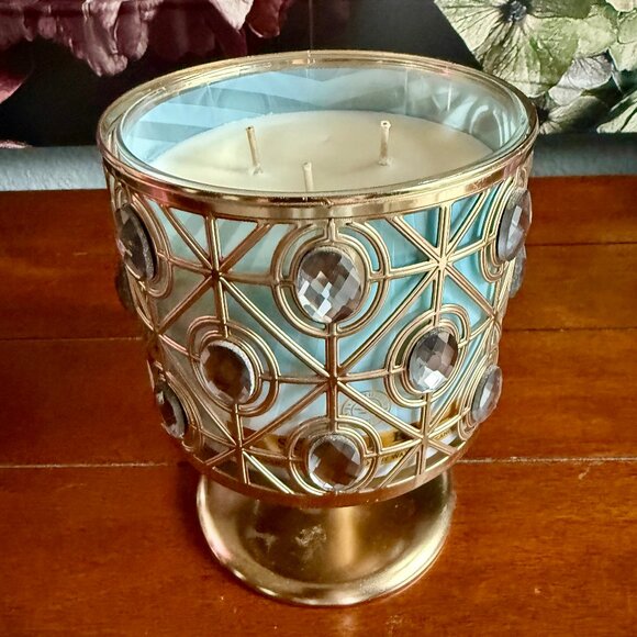 Beautiful 3-Wick Candle Holder - Bronze with Blue Gems by Bath & Body Works - Picture 4 of 5